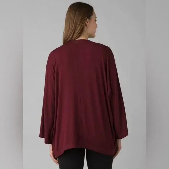 Prana Foundation Seabrook Maroon Heather Wrap Cardigan Kimono sz M Boho Yoga - Picture 2 of 9